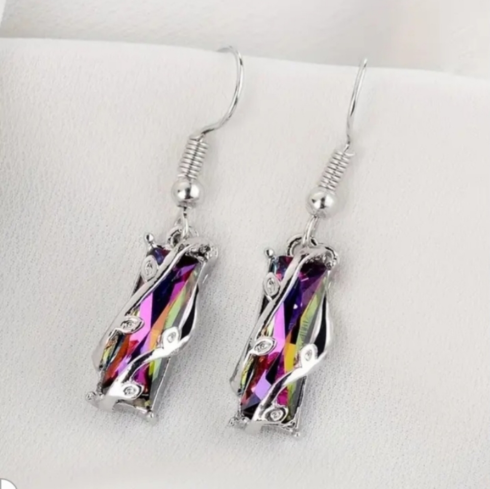 Silver Rainbow Crystal Drop Earrings